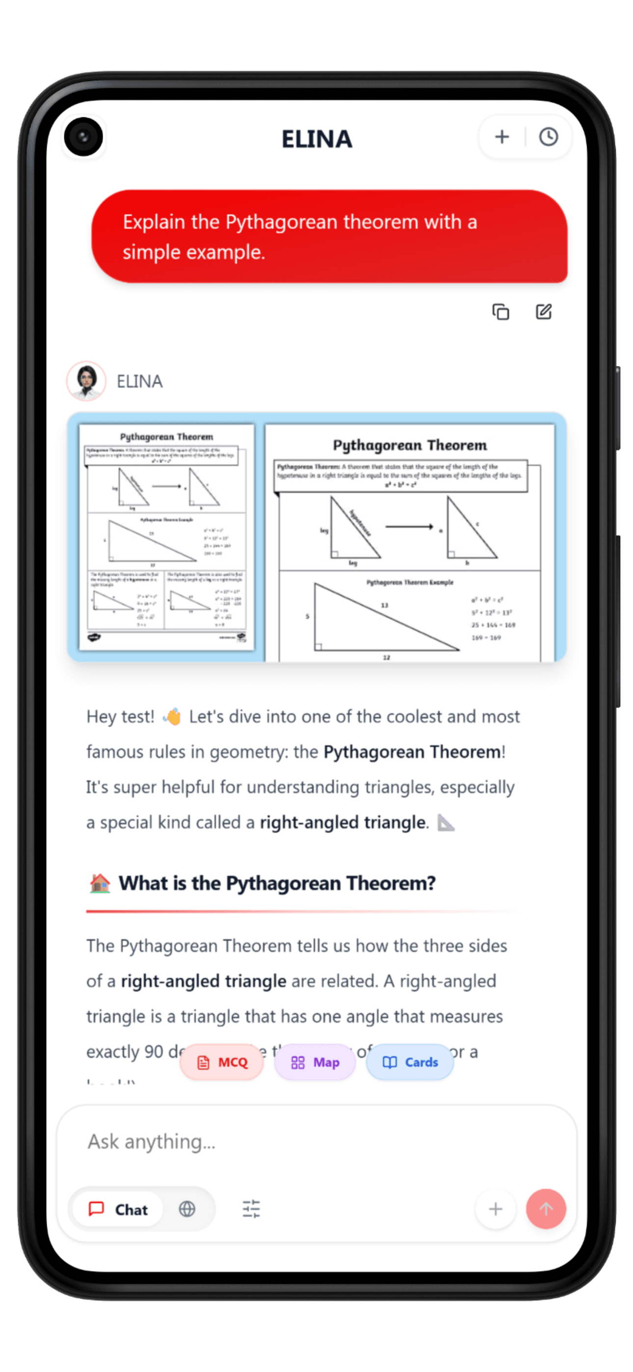 ELINA AI Tutor chat on mobile